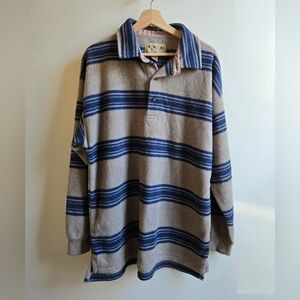Men's Striped Long Sleeve Polo Fleece
